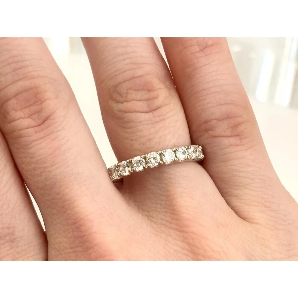 CZ Gemstone Lined Straight Shank Sterling Silver 925 Vintage Ring - sz 7